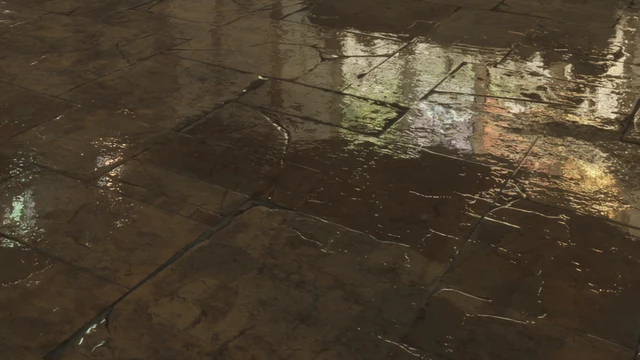Hogwarts Legacy DLSS 4 Super Resolution ve Ray Reconstruction ile salonun zeminindeki yansımalar