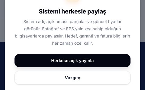 Kayıtlı sistemi toplulukta herkese açık yayınlama seçenekleri